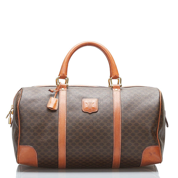 セリーヌ マカダム ボストンバッグ ブラウン PVC レザー レディース CELINE 【中古】