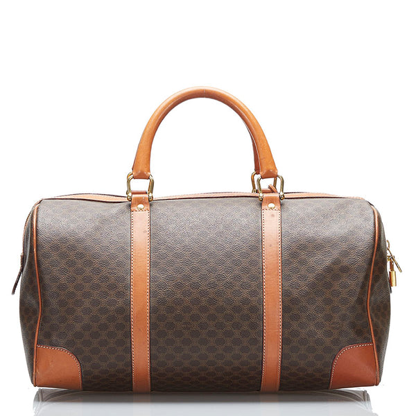セリーヌ マカダム ボストンバッグ ブラウン PVC レザー レディース CELINE 【中古】
