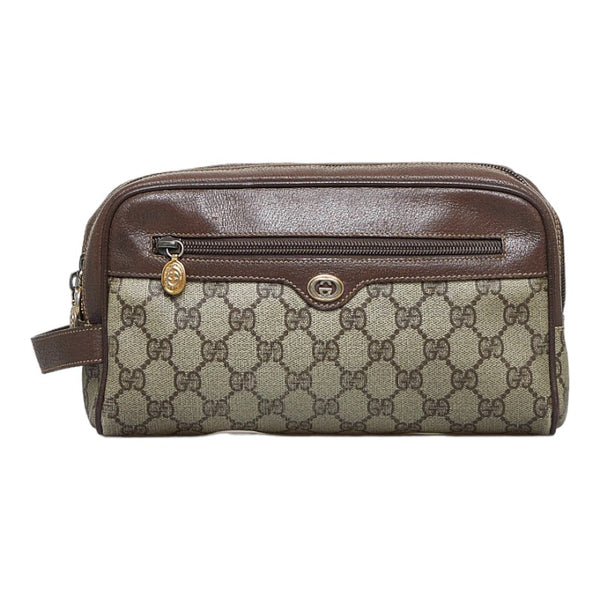 グッチ GGスプリーム セカンドバッグ 014.58.6086 ブラウン PVC レザー レディース GUCCI 【中古】