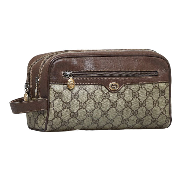 グッチ GGスプリーム セカンドバッグ 014.58.6086 ブラウン PVC レザー レディース GUCCI 【中古】