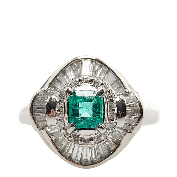 Pt900 プラチナ エメラルド0.36ct ダイヤ0.69ct リング 指輪 レディース 12号 【中古】