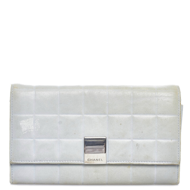 シャネル チョコバー 長財布 ライトブルー レザー レディース CHANEL 【中古】
