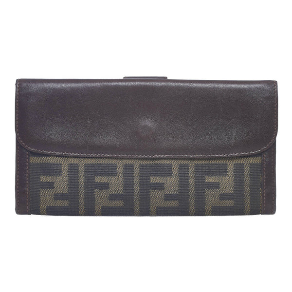 フェンディ ズッカ 二つ折り財布 ブラウン キャンバス レザー レディース FENDI 【中古】