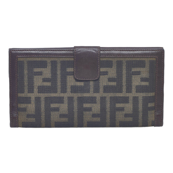 フェンディ ズッカ 二つ折り財布 ブラウン キャンバス レザー レディース FENDI 【中古】