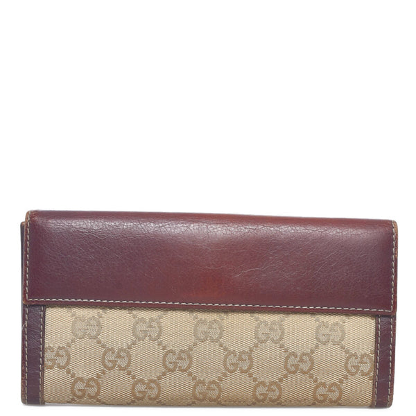 グッチ GGキャンバス 長財布 190389 ベージュ ワインレッド キャンバス レザー レディース GUCCI 【中古】
