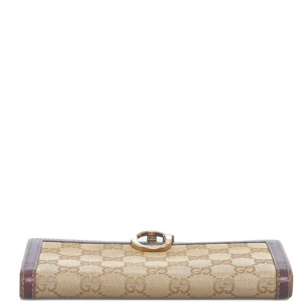 グッチ GGキャンバス 長財布 190389 ベージュ ワインレッド キャンバス レザー レディース GUCCI 【中古】