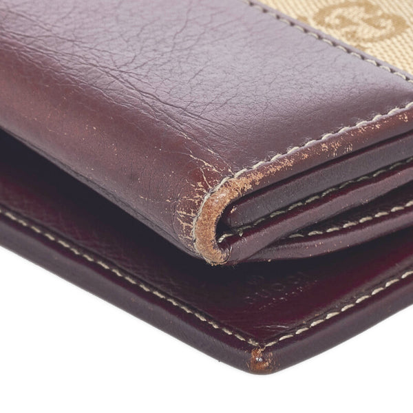 グッチ GGキャンバス 長財布 190389 ベージュ ワインレッド キャンバス レザー レディース GUCCI 【中古】