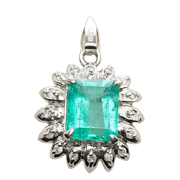Pt900 プラチナ エメラルド1.50ct ダイヤ0.10ct ペンダントトップ レディース 【中古】