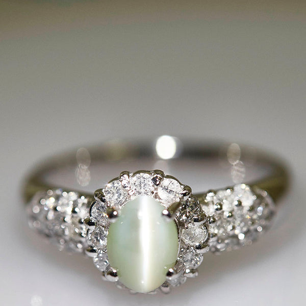Pt900 プラチナ キャッツアイ1.20ct ダイヤ0.50ct リング 指輪 レディース 12号 【中古】