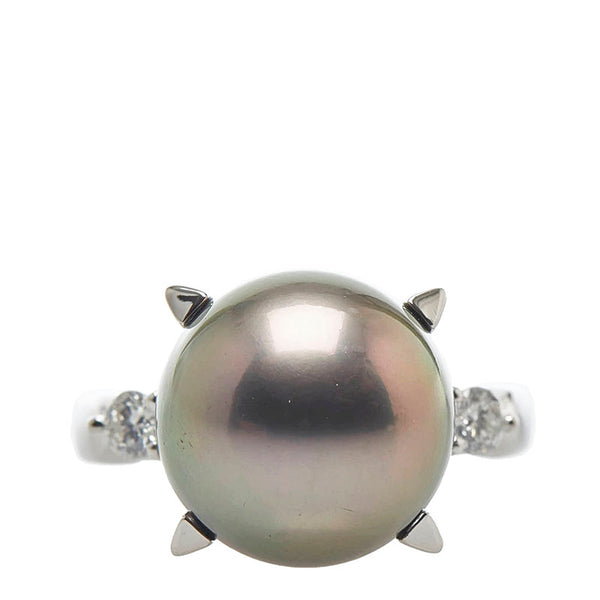 Pt900 プラチナ 黒蝶真珠11.7mm ダイヤ0.16ct リング 指輪 レディース 8.5号 【中古】