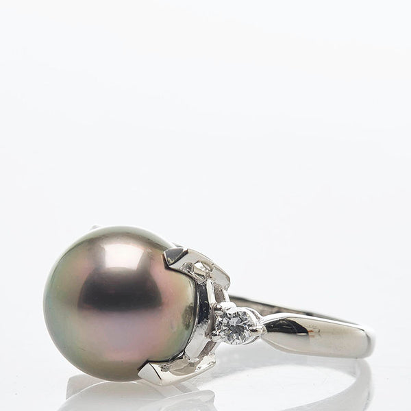 Pt900 プラチナ 黒蝶真珠11.7mm ダイヤ0.16ct リング 指輪 レディース 8.5号 【中古】