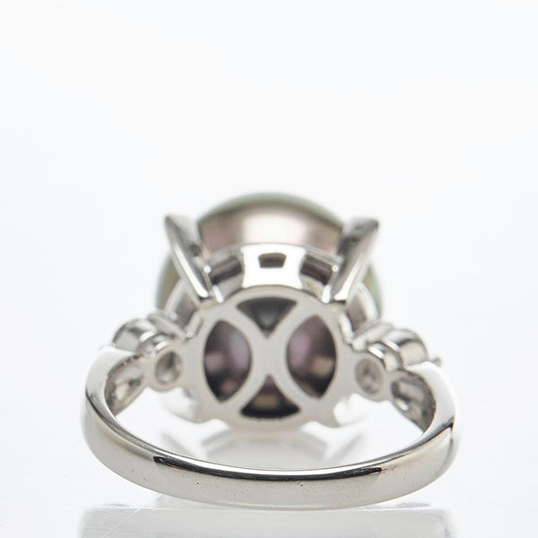 Pt900 プラチナ 黒蝶真珠11.7mm ダイヤ0.16ct リング 指輪 レディース 8.5号 【中古】