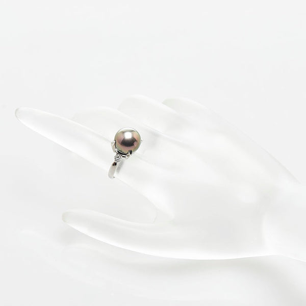Pt900 プラチナ 黒蝶真珠11.7mm ダイヤ0.16ct リング 指輪 レディース 8.5号 【中古】