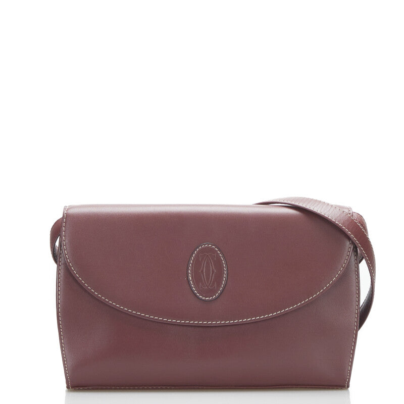 カルティエ マストライン 斜め掛け ショルダーバッグ ボルドー レッド レザー レディース CARTIER 【中古】