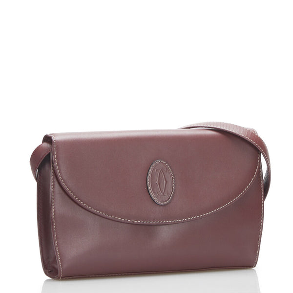 カルティエ マストライン 斜め掛け ショルダーバッグ ボルドー レッド レザー レディース CARTIER 【中古】