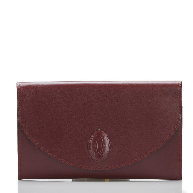 カルティエ マスト クラッチバッグ セカンドバッグ ボルドー レッド レザー レディース CARTIER 【中古】