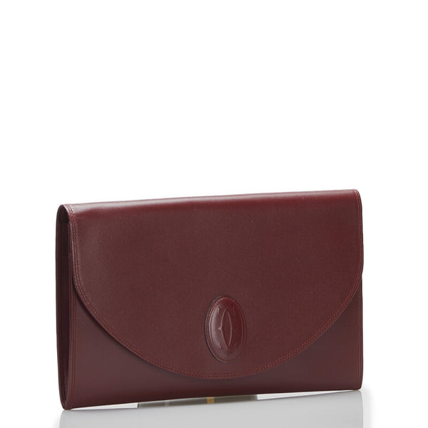 カルティエ マスト クラッチバッグ セカンドバッグ ボルドー レッド レザー レディース CARTIER 【中古】