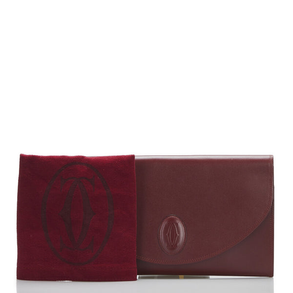 カルティエ マスト クラッチバッグ セカンドバッグ ボルドー レッド レザー レディース CARTIER 【中古】