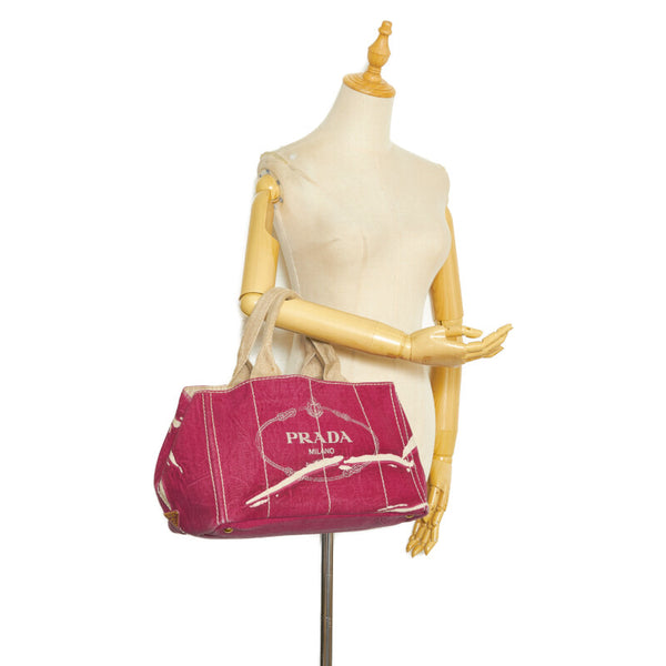 プラダ カナパ L ハンドバッグ パープル キャンバス レディース PRADA 【中古】