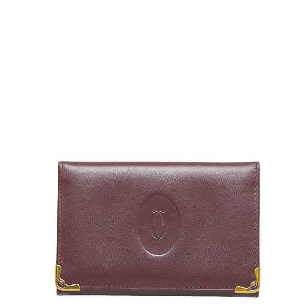 カルティエ カードケース ワインレッド レザー レディース CARTIER 【中古】