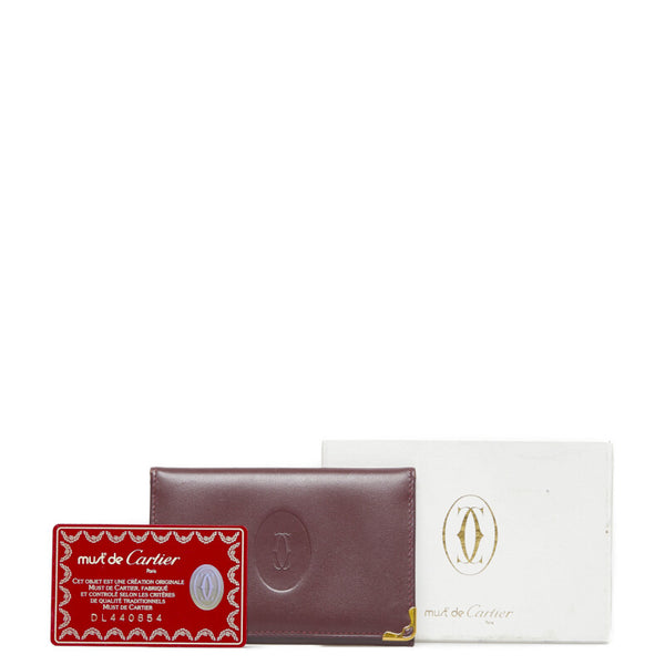 カルティエ カードケース ワインレッド レザー レディース CARTIER 【中古】