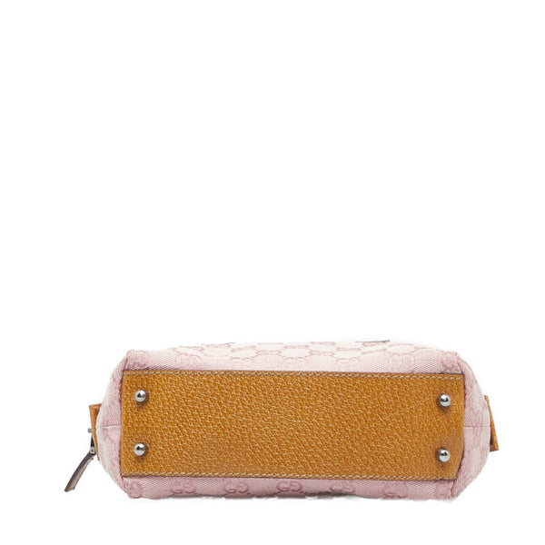 グッチ GGキャンバス ハンドバッグ ミニボストンバッグ 113010 ピンク ベージュ キャンバス レザー レディース GUCCI 【中古】