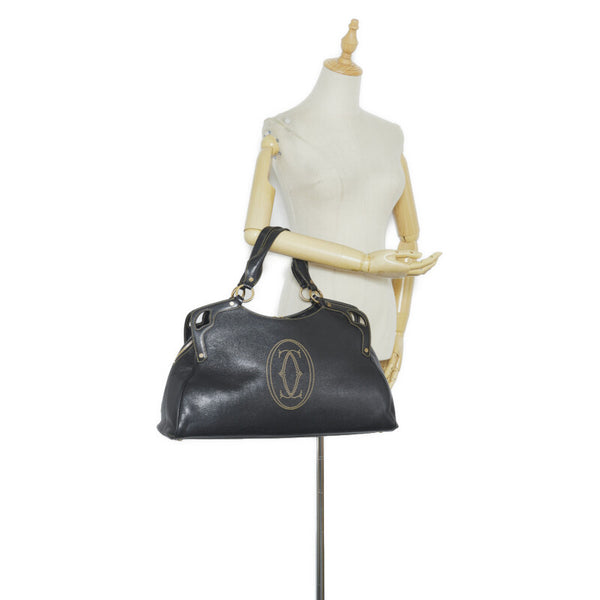 カルティエ マルチェロMM ハンドバッグ トートバッグ ブラック レザー レディース CARTIER 【中古】