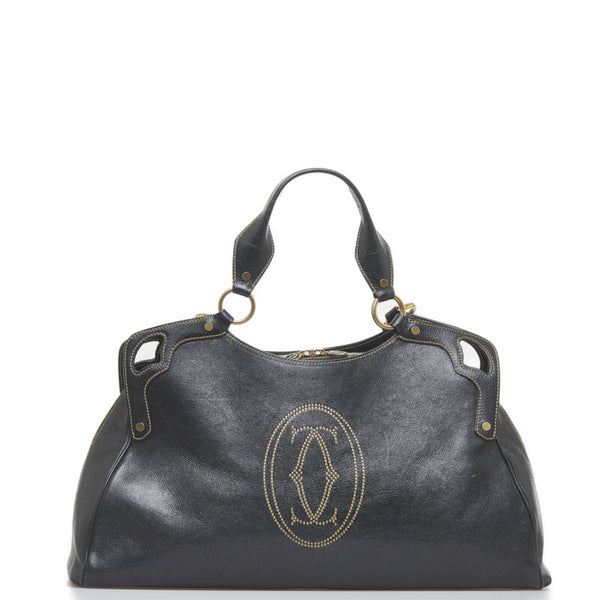 カルティエ マルチェロMM ハンドバッグ トートバッグ ブラック レザー レディース CARTIER 【中古】