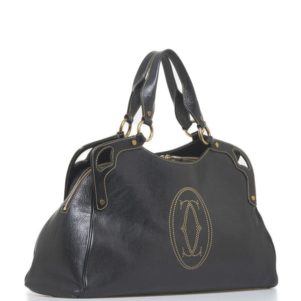 カルティエ マルチェロMM ハンドバッグ トートバッグ ブラック レザー レディース CARTIER 【中古】