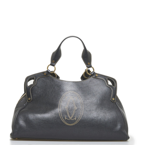 カルティエ マルチェロMM ハンドバッグ トートバッグ ブラック レザー レディース CARTIER 【中古】