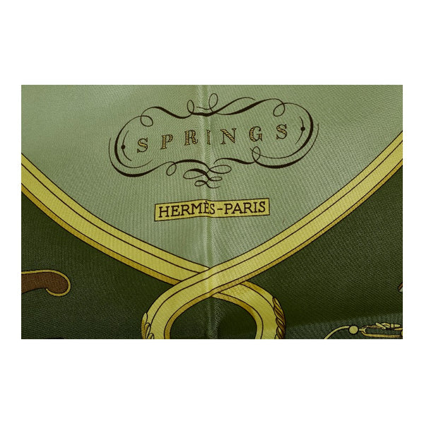 エルメス カレ90 SPRINGS スプリングス 馬車 スカーフ グリーン マルチカラー シルク レディース HERMES 【中古】