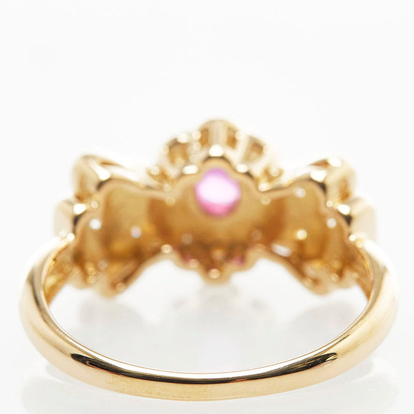 K18YG イエローゴールド ルビー ダイヤ0.25ct リボン リング 指輪 レディース 11.5号 【中古】