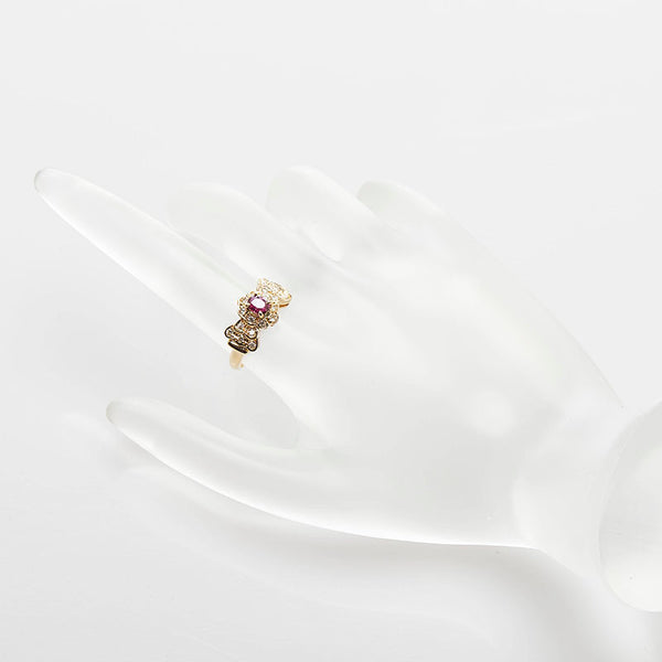 K18YG イエローゴールド ルビー ダイヤ0.25ct リボン リング 指輪 レディース 11.5号 【中古】