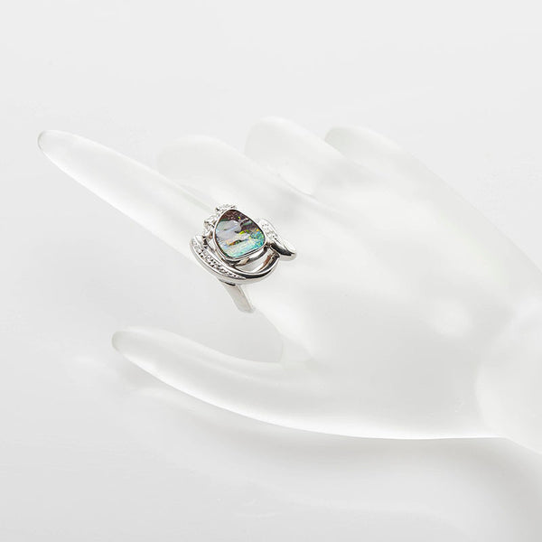 Pt900 プラチナ ボルダーオパール4.06ct ダイヤ0.28ct リング 指輪 レディース 15号 【中古】