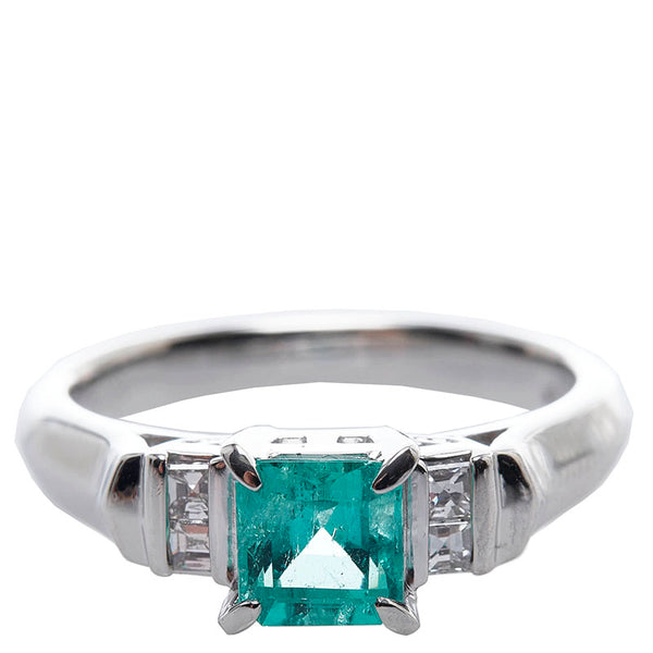 Pt850 プラチナ エメラルド0.76ct ダイヤ0.13ct リング 指輪 レディース 10.5号 【中古】