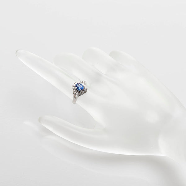 Pt900 プラチナ サファイア0.97ct ダイヤ0.20ct リング 指輪 レディース 10号 【中古】