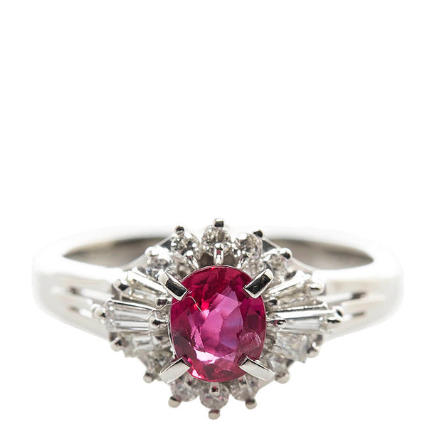 Pt900 プラチナ ルビー0.58ct ダイヤ0.27ct リング 指輪 レディース 8号 【中古】