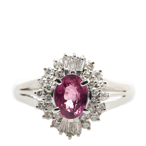 Pt900 プラチナ ルビー0.83ct ダイヤ0.30ct リング 指輪 レディース 7号 【中古】