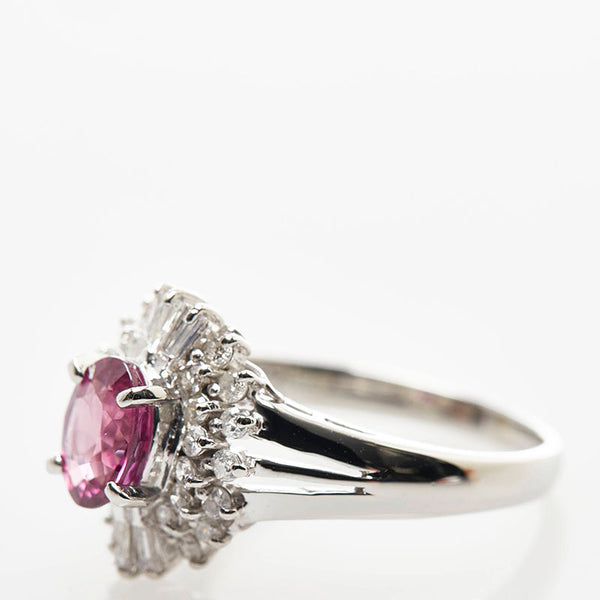 Pt900 プラチナ ルビー0.83ct ダイヤ0.30ct リング 指輪 レディース 7号 【中古】