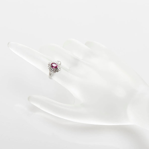 Pt900 プラチナ ルビー0.83ct ダイヤ0.30ct リング 指輪 レディース 7号 【中古】