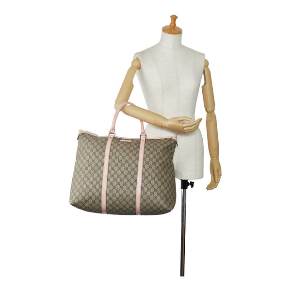 グッチ GGスプリーム ハンドバッグ トートバッグ 201482 ベージュ ピンク PVC レザー レディース GUCCI 【中古】