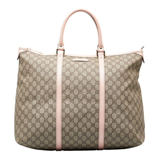 グッチ GGスプリーム ハンドバッグ トートバッグ 201482 ベージュ ピンク PVC レザー レディース GUCCI 【中古】