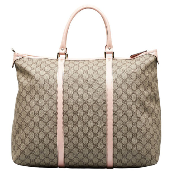 グッチ GGスプリーム ハンドバッグ トートバッグ 201482 ベージュ ピンク PVC レザー レディース GUCCI 【中古】