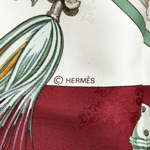 エルメス カレ90 Plumes et Grelots 羽飾りと鈴 スカーフ レッド ベージュ マルチカラー シルク レディース HERMES 【中古】