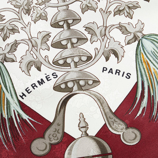 エルメス カレ90 Plumes et Grelots 羽飾りと鈴 スカーフ レッド ベージュ マルチカラー シルク レディース HERMES 【中古】