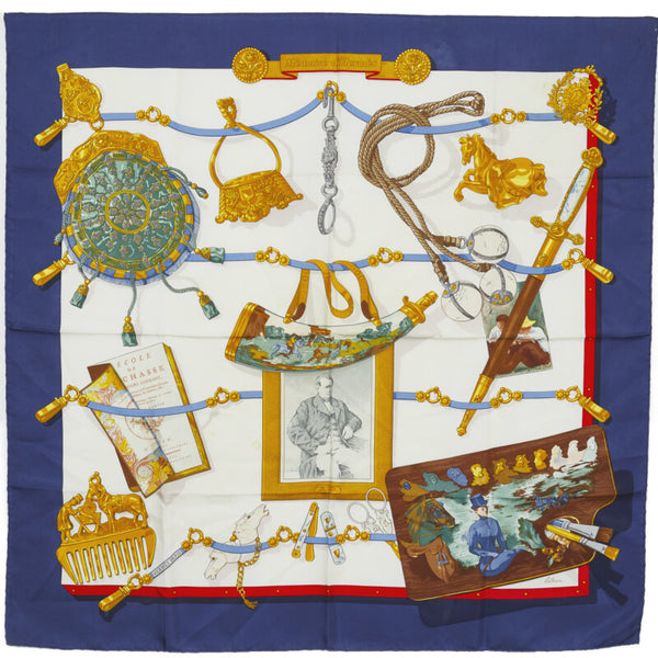 エルメス カレ90 Memoire d'Hermes エルメスの思い出 スカーフ ネイビー ブラウン マルチカラー シルク レディース HERMES 【中古】