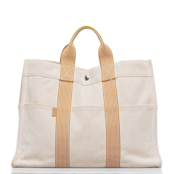 エルメス ニューフールトゥMM ハンドバッグ トートバッグ オレンジ キャンバス レディース HERMES 【中古】