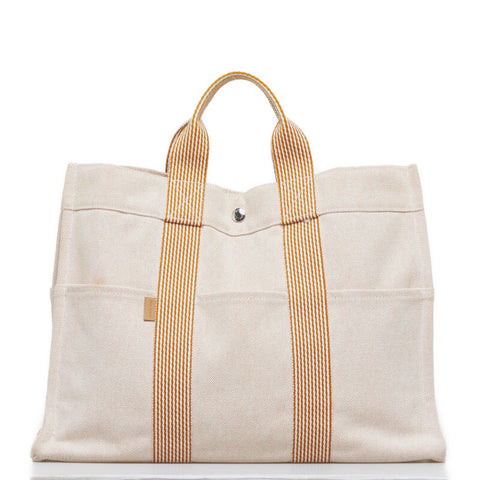 エルメス ニューフールトゥMM ハンドバッグ トートバッグ オレンジ キャンバス レディース HERMES 【中古】