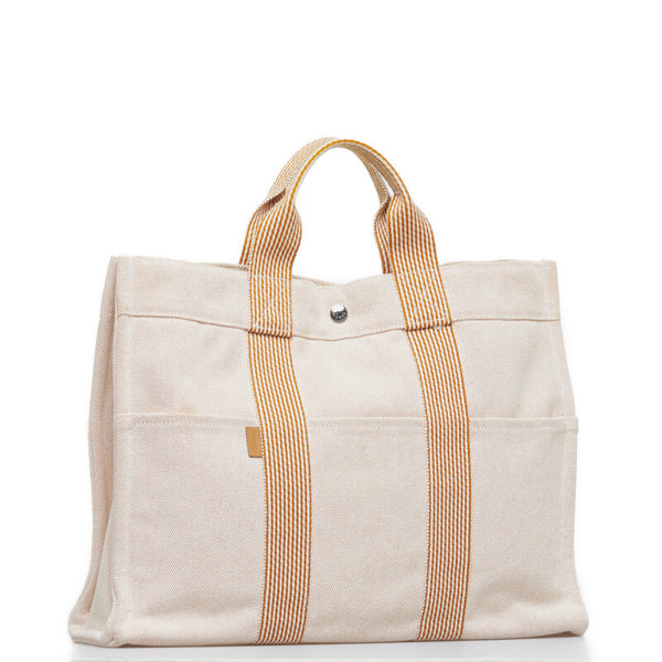 エルメス ニューフールトゥMM ハンドバッグ トートバッグ オレンジ キャンバス レディース HERMES 【中古】