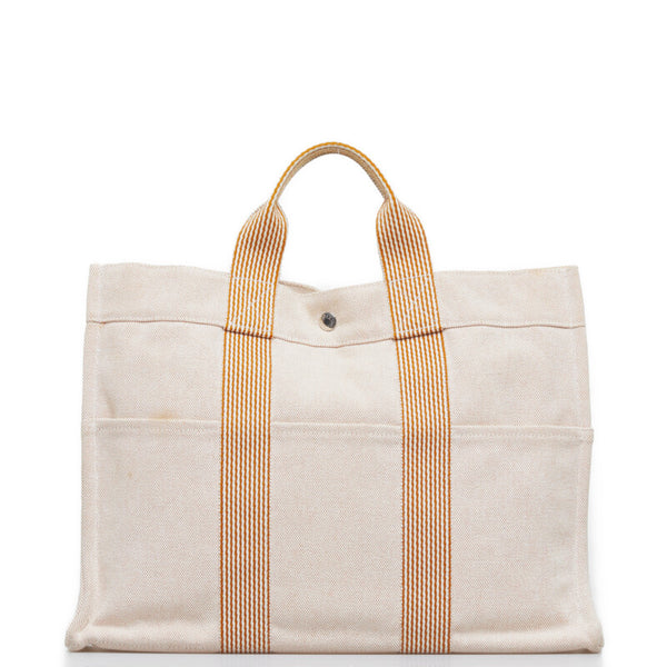 エルメス ニューフールトゥMM ハンドバッグ トートバッグ オレンジ キャンバス レディース HERMES 【中古】